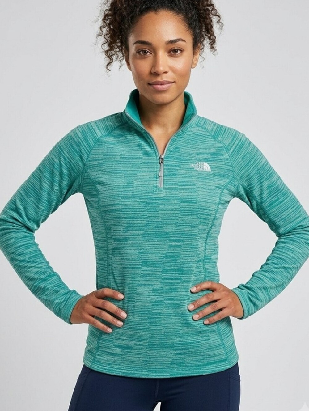 The North Face Womens 1/4 Zip Pullover Aqua Turquoise Textured Activewear Size S